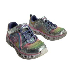 Skechers Heart Lights Sneakers Tennis Shoes Youth Girl 12 Pastel Rainbow Glitter